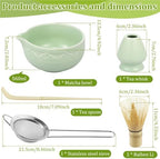 Ceramic matcha agitator, Matcha Whisk and Bowl Tea Set 5Pcs Ceremony Chasen Tool Stand for Beginners Kit(Matcha) - Image 2