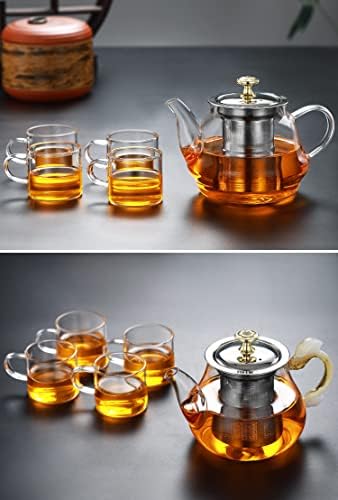 Glass Teapot,600 Ml Glass Teapot with Infuser, Heat Resistant Removable Stainless Steel Infuser,Tea Maker Glass Jug with Lid and Elegant Carved Handle,for Loose Tea,Gift,White - Image 4