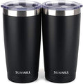 SUNWILL Travel Coffee Mug with Lid, 20 oz Tumbler Set of 2, Insulated Stainless Steel Cup for Water, Tea, Ice, Powder Coated Black 2 pack by SUNWILL