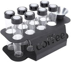 Single Dose Coffee Bean Storage Tubes Set, Transparent Glass 8pcs Dosing Tubes with One Way Exhaust Valve Stand Funnel, Coffee Bean Cellars for Tea Leaves, Nuts by Xiuganpo
