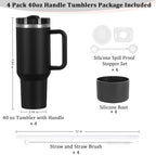 4 Pack 40 Oz Tumbler with Handle Bulk, Double Wall Vacuum Insulated Stainless Steel Tumbler with Lid and Straw, 40 oz cup with Silicone Spill Proof Stopper Set (Black) - Image 3