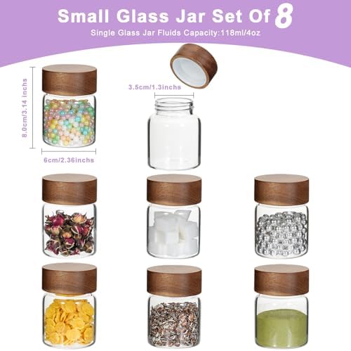 4 oz Glass Spice Mason Jars with Screw Wood Lid 8 pcs Airtight Small Glass Jars Seasoning Herb Containers Food Storage Canister for Sugar Coffee Bean Ground Pantry Cookies Salt (4oz(118ml)*8 pack) - Image 6