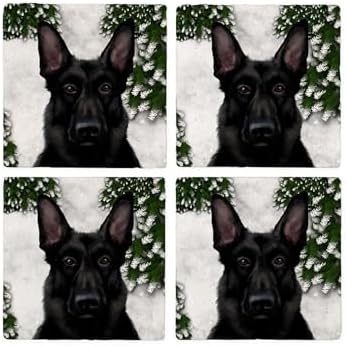 CafePress Black German Shepherd Dog Winter Tumbled Stone - Set of 4 Coasters Set of 4 by CafePress