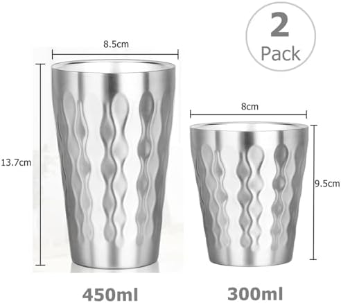 2 Pack Stainless Steel Mug Double Wall Metal Stackable Insulated Portable Drinking Cup Shatterproof Glasses(2pcs 450ml) - Image 6