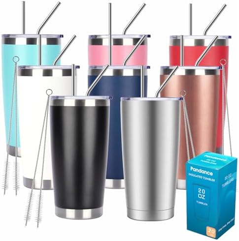 Pandance 20oz Stainless Steel Insulated Tumblers Bulk, Mix, 8 Pack by Pandance
