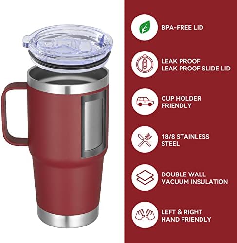 VEGOND 20 oz Insulated Travel Coffee Mugs Set of 6, Wine Red - Image 2