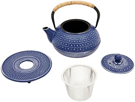 Juvale Cast Iron Teapot with Infuser - Blue, 27 oz (800 mL) - Stovetop Tea Kettle for Loose Leaf Tea - Includes Stainless Steel Infuser & Trivet - Image 4