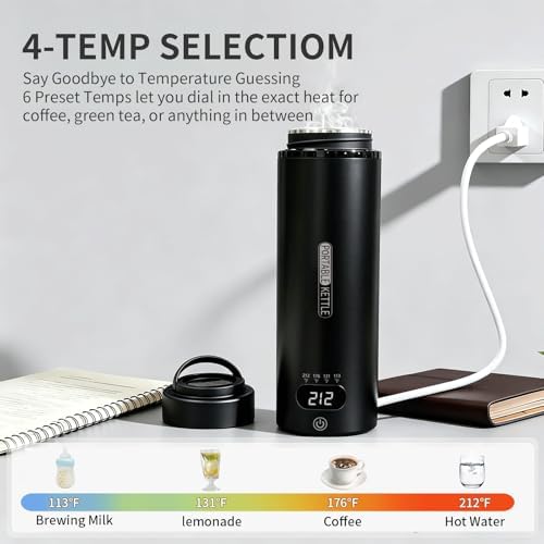 Travel Electric Kettle 16oz, Smart Water Bottle with 4 Temperature Control - Image 2