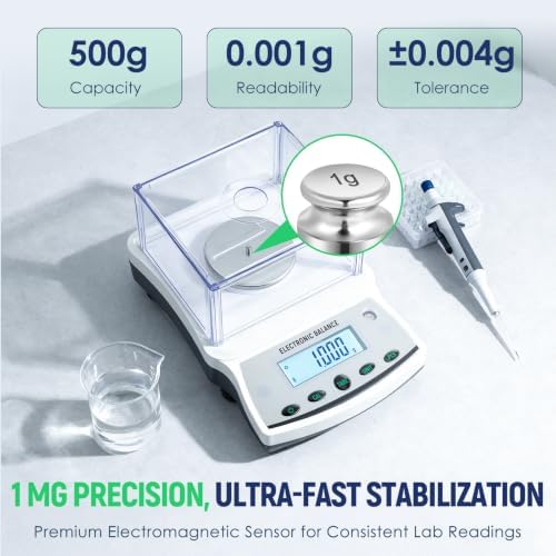 Antstone Lab Scale 500g x 0.001g Accuracy Digital Scientific 1mg Scale Laboratory Precision Analytical Balance with Windshield 001 Gram Readability Digital Jewelry Weighing Scale with 200g Weight - Image 2
