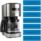 Kenmore Drip Coffee Maker - 12 Cup Programmable Cafe Machine With Glass Pot, Regular & Bold Brew, Auto Shut Off Large Water Reservoir, Reusable Filter, Kitchen Appliances For Cafeteria Barista, Black - Image 5