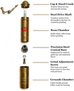 Sozen Manual Coffee Grinder Brass - Adjustable Hand Crank Burr Mill for Turkish Coffee, Espresso & French Press (7 Inch – Hammered Brass) - Image 2