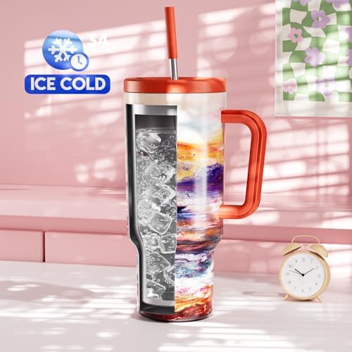 Meoky 40 oz Tumbler with Handle and Straw: Stainless Steel Insulated Tumbler with Lid and Straw - 100% Leak Proof Tumbler for Car Cup Holders - Travelers Commuters Workers, Sailboat - Image 2