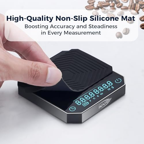 IKAPE Mini Digital Coffee Scale with Timer, 2kg/0.1g Precision, Rechargeable, Drip Espresso & Pour-Over, Tare Function, LED Display (Deep Black) - Image 3