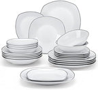 MALACASA Dinnerware Sets, 24 Piece Porcelain Square Dishes, White with Black Rim Plates and Bowls Sets, Ceramic Dish Set for 6, Chip Resistant Dishware Sets, Series ELISA by MALACASA