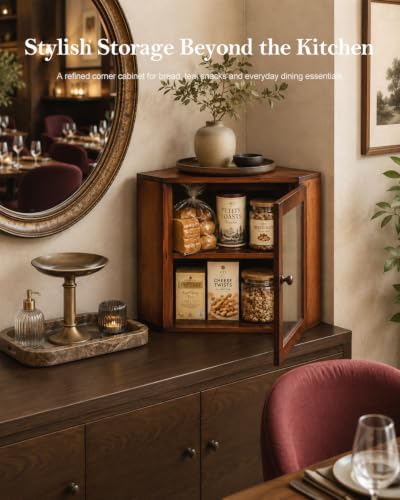 Brown Corner Bread Box, 2 Tier Bamboo Bread Storage for Kitchen Countertop - Image 6