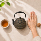 Cast Iron Teapot, 40oz Tea Kettle with Infuser for Stove Top, Sakura Design Japanese Tea Pot for Loose Leaf Coated with Enameled Interior, Silicone Handle 1200ml Black - Image 6