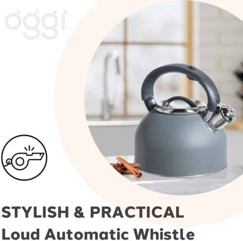 OGGI Tea Kettle for Stove Top - 64oz / 1.9lt, Stainless Steel with Loud Whistle, Ideal Hot Water Kettle and Water Boiler - Gray - Image 4