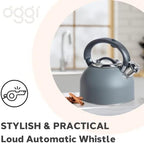 OGGI Tea Kettle for Stove Top - 64oz / 1.9lt, Stainless Steel with Loud Whistle, Ideal Hot Water Kettle and Water Boiler - Gray - Image 4