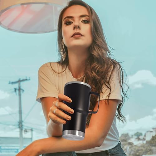 20 oz Tumbler with Handle and Lid Insulated Travel Coffee Mug Black 12P - Image 2