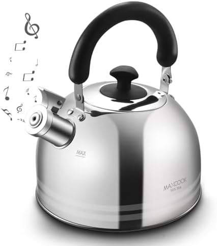Whistling Tea Kettle, 3.17 Quart/3L Stainless Steel Tea Pot, Stove Top Tea Kettle，Induction Teakettle with Anti-Heat Handle (Mirror Polish) by MAXCOOK