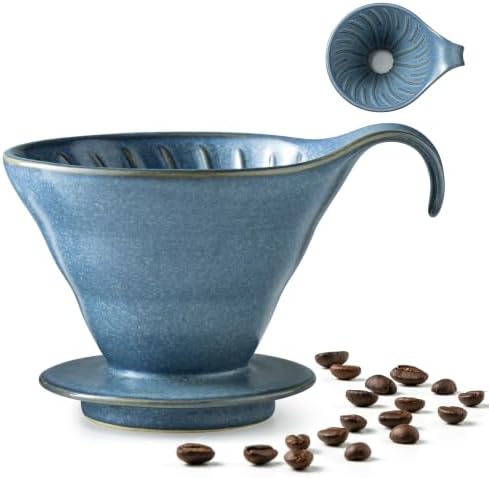 Gomakren Asian Soup Spoons, 6.5 Inch Ceramic Chinese Soup Spoons & Pour Over Coffee Dripper, Single-Hole Cone Brewer by Gomakren