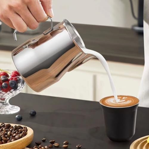 Coffee 350ml 500ml 750ml Stainless Steel Milk Frothing Pitcher Steaming Pitcher,Double V Spout 2Pcs Milk Frothers Perfect for Espresso Machines,Matte Finish (Color : Silver, Size : 350ml/12oz) - Image 3