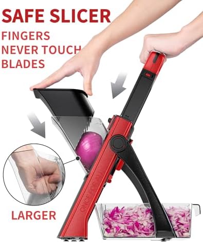 ONCE FOR ALL Safe Mandoline Slicer Plus with Peeler, Bigger Size, Red - Image 3