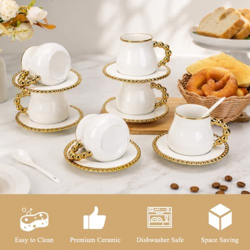 8 Oz Cappuccino Cups Set of 6, Latte Cups with Saucer and Spoons - Image 3