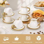 8 Oz Cappuccino Cups Set of 6, Latte Cups with Saucer and Spoons - Image 3