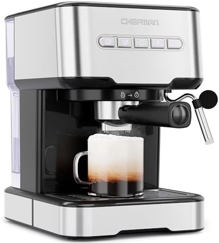Chefman 6-in-1 Espresso Machine with Steamer, One-Touch Single or Double Shot Maker, Coffee Cappuccino Machine, Latte Built-In Milk Frother Stainless Steel by Chefman