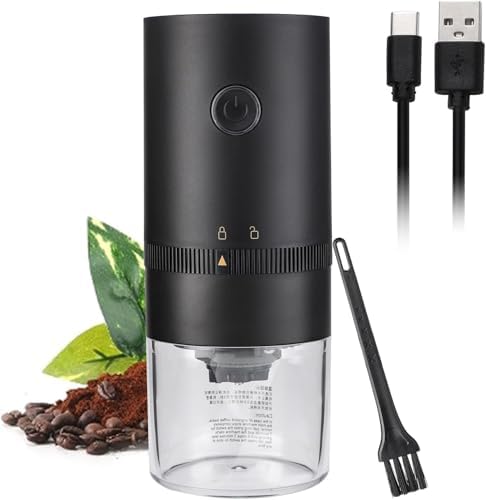 Portable Electric Burr Coffee Grinder Multi Adjustable Settings Rechargeable Coffee Bean Grinder with Conical Ceramic Burr, for Travel, Camping (BLACK) by LOTTEDS