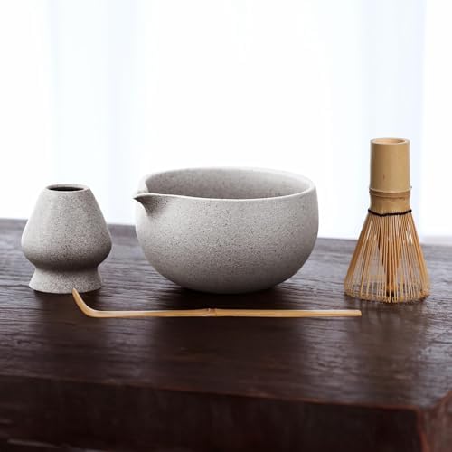 Stone-Texture Gray Matcha Whisk Set with Pouring Spout – Japanese Matcha Kit with Handcrafted Ceramic Bowl, Bamboo Whisk, Scoop, and Holder for Authentic Tea Ceremony by Unknown