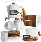 MIAMIO - Teapot Set with 4 Cups & Rack (34/10 oz) with Infuser (White) by MIAMIO