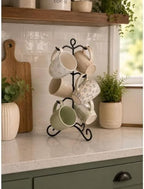 Mug Holder Tree, Coffee Cup Holder with 6 Hooks, 8 "W x 16 "H, Large Rustic Black Iron Steel Kitchen Rack Plate Farmhouse Home, Standing Kitchen Counter Decor - Image 3