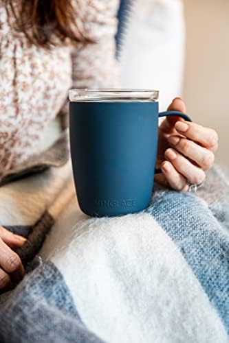 Vinglacé Stainless Steel Coffee Mug- Insulated Hot and Cold Beverage Cup with Glass Insert and Lid, 12 oz, Navy - Image 2