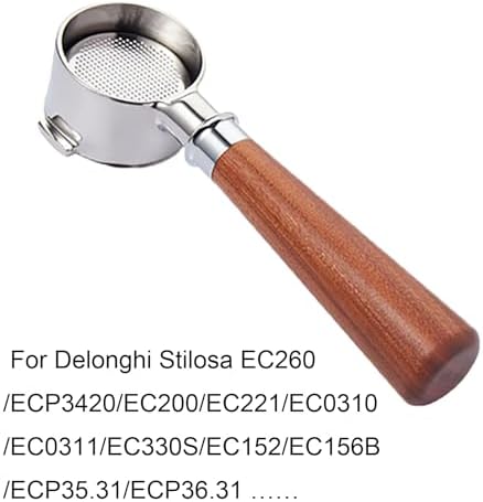 51mm bottomless portafilter 2 ears for Delonghi Stilosa EC260/ECP3420 Bottomless Portafilter 51mm Delonghi Espresso Accessories 51 mm Portafilter Stainless Steel Basket Coffee Handle Wood - Image 5