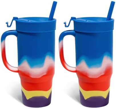Silipint 32oz Silicone Humbler Tumbler with Handle, Flip Lid and Straw – BPA-Free, Non-Toxic, Unbreakable, Microwave, Dishwasher Safe – Perfect for Tea, Cold Water, Drippy - Pack of 2 by Silipint