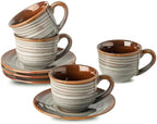 Ceramic Espresso Cups with Saucers 5 Oz,Set of 4 Porcelain Demitasse Cups Set,Small Coffee Cups with Handle for Coffee,Tea,Latte and Macchiato,Cappuccino Mugs for Kitchen and Cafe,Brown by Tikooere