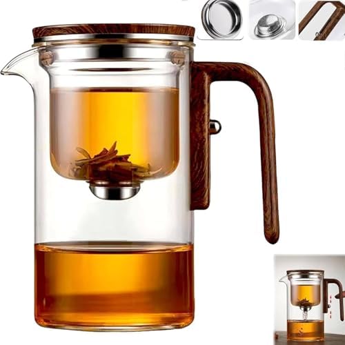 Magnetic Glass Teapot with Infuser, 24oz Borosilicate Tea Pot with Walnut Handle for Loose Leaf Tea, Office Home, Tea Lovers Gift by Aimery