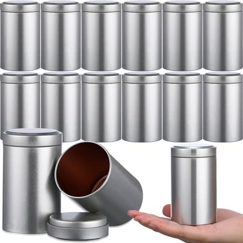 meekoo 18 Pcs Tea Tins Canister for Loose Tea 6 oz Airtight Tea Tins Bulk with Lids Metal Tea Jars Small Round Storage Containers for Travel Business Coffee Cans Candy Spices Herbs Kitchen(Silver) by meekoo
