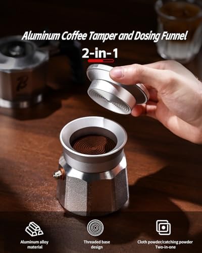 Bincoo Aluminum Coffee Tamper for Moka Pot,Italian Coffee Maker Dosing Funnel For Moka 2 Cups (Black) - Image 3