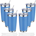 20 oz Tumbler with Lids and Straws, Stainless Steel Insulated Travel Coffee Mug, Double Wall Vacuum Insulated Tumblers, Powder Coated Coffee Tumbler for Cold & Hot Drinks (Sea Blue, 6 Pack) by YEBTSLife