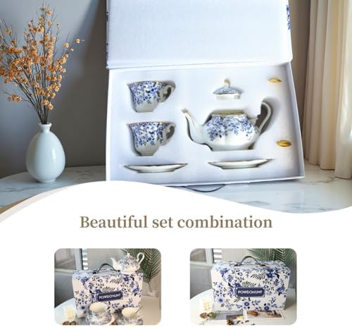 Vintage Floral Porcelain Bone China Tea Set - 1 Teapot, 2 Cups & Saucers with Gold Trim, Includes 2 Spoon, 22oz Floral Ceramic Teapot (Suitable for 1 to 3 people) (China Flower) - Image 7