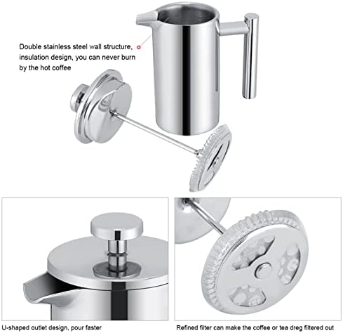Stainless Steel French Press French Press Coffee Maker Stainless Steel Tea 350ML Double Wall Insulated with Precision Filter Cool Touch Handle Mirror Finish for Tea Lovers - Image 6