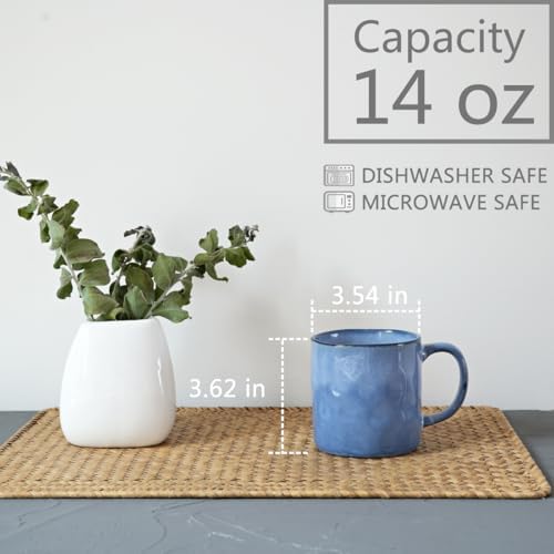 Bosmarlin Ceramic Coffee Mug Set of 4, 14 Oz, Coffee Cups with Big Handle, Microwave Safe, Unique Reactive Glaze (Blue, 14 Oz) - Image 2