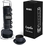 MIAMIO - Espresso Cup Set Ceramic (2.5oz) with saucers-Le Papillon (Black) by MIAMIO