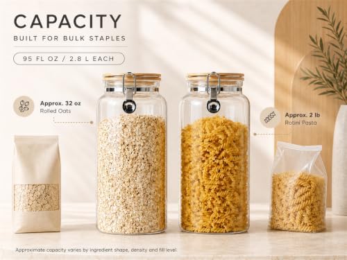 KKC HOME ACCENTS 95oz Glass Jars with Airtight Wooden Lid, 2 Pack - Image 4