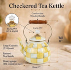 Checkered Tea Kettle for Checkered Kitchen Decor - Yellow and White Tea Kettle for Stovetop - Stylish Enamel Teapot with Wooden Handle - Vintage Classic Teapot with Elegant Lid & Knob- 2.5 Quart - Image 3