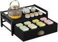 IBUYKE Tea Bag Organizer for Countertop,2 Tier Tea Box Organizer with Drawer,Wood Tea Bag Holder with Metal Frame,Tea Station Organizer for Kitchen Cabinet,Coffee Station,Office,Black UTCJ004B by IBUYKE