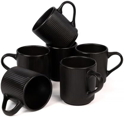 OTAGO Coffee Mugs for 6, 12 oz Mug Set, Unique Handcrafted Reactive Glaze Porcelain Coffee Mugs with Handles, Matte Ceramic Cups for Coffee, Tea, Cocoa & Milk, Black by OTAGO